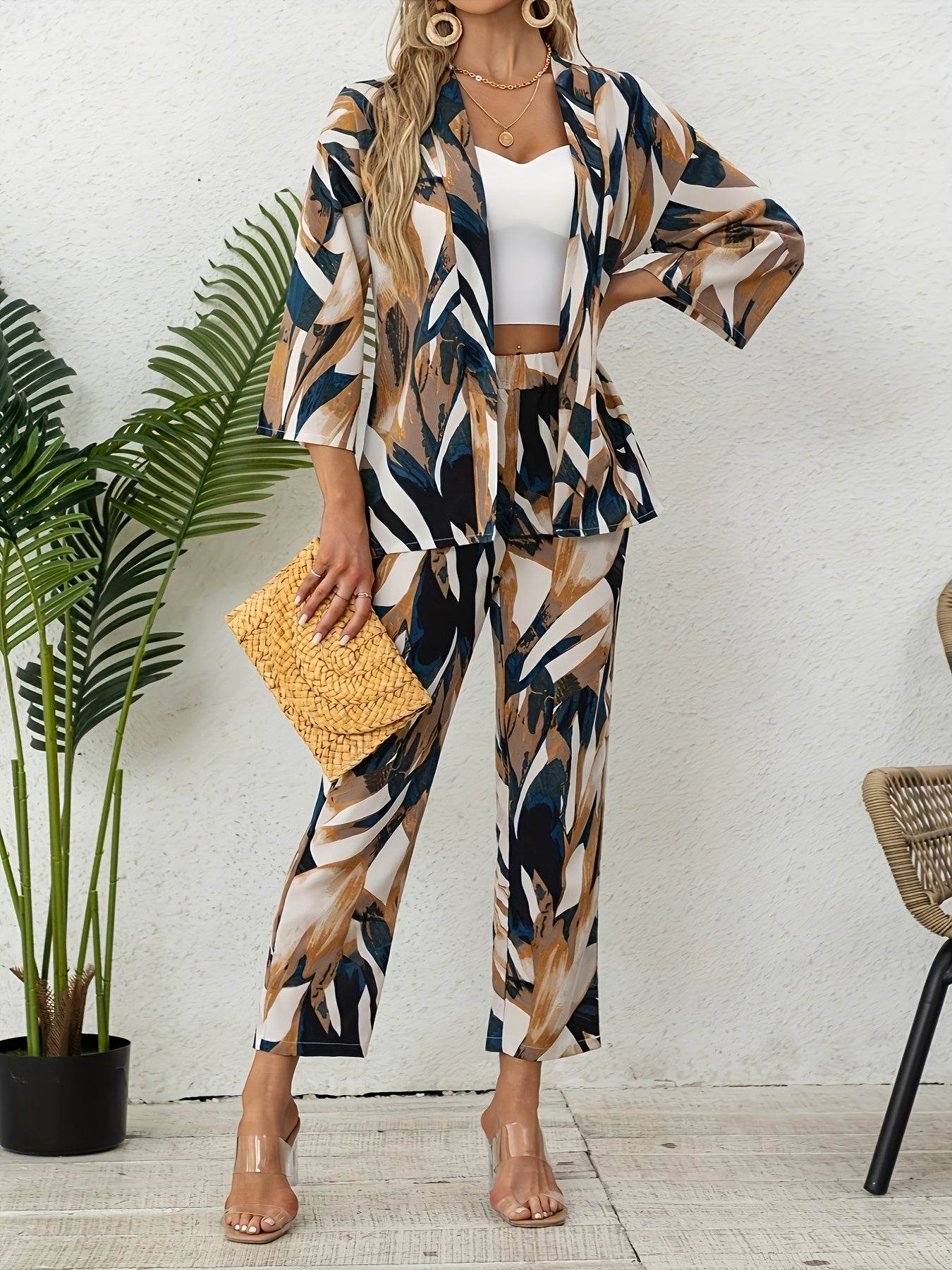 Elegant Women's Two-Piece Leaf Print Set - Spring Summer Style - Buy Center