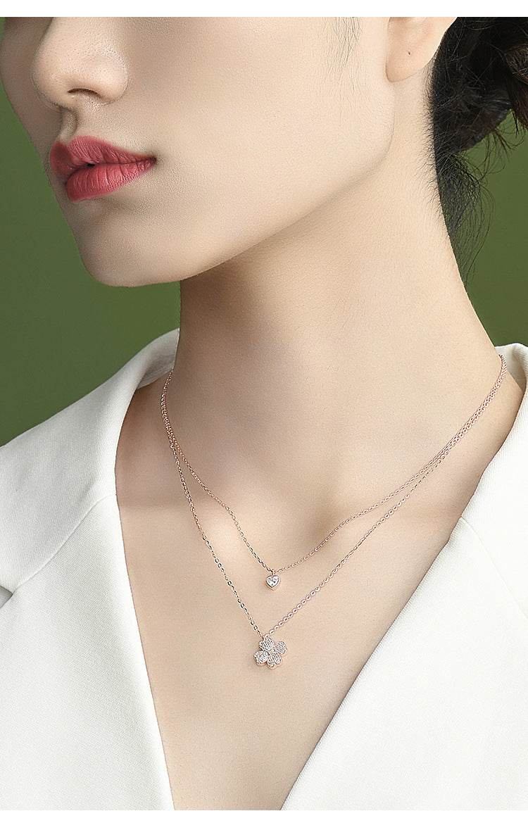 Buycenter Women's Sterling Silver Gold Clover Clavicle Chain Necklace - Buy Center