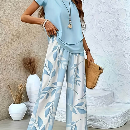 Women's Floral 2pcs Short Sleeve Pants Set - Elegant Spring Style - Buy Center