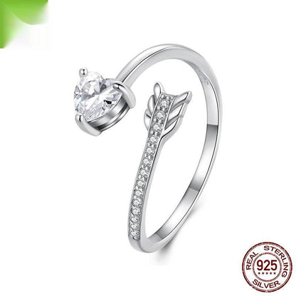 Buycenter 925 Silver Heart Arrow Open Ring - Adjustable Size for Women - Buy Center