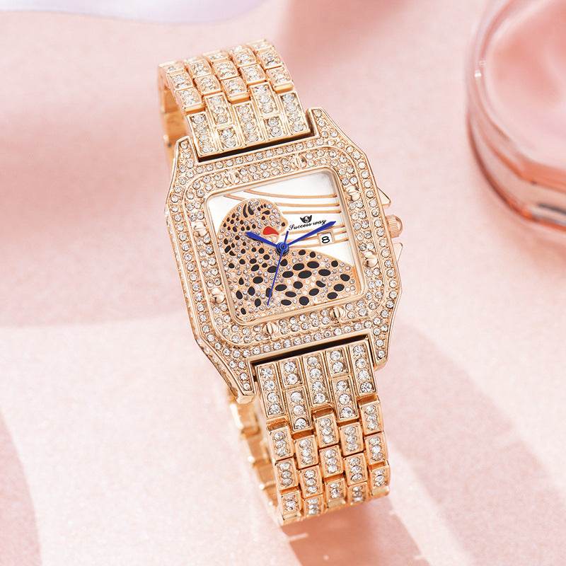 Buy Center Square Leopard Diamond Women's Watch - Waterproof Quartz Style - Buy Center