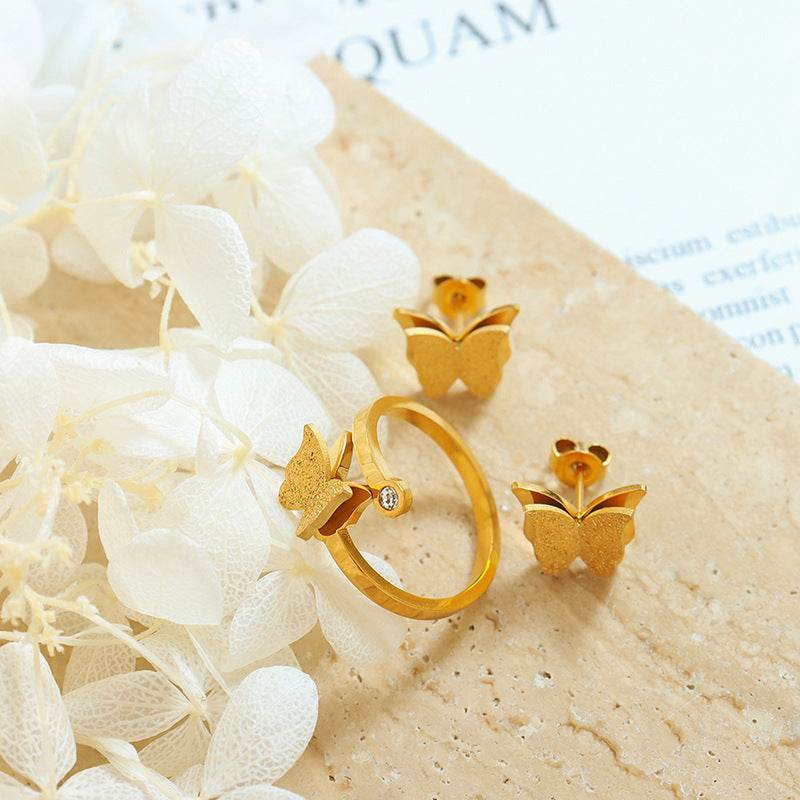 Cute Butterfly Titanium Steel Jewelry Set - Necklace, Earrings & Rings - Buy Center