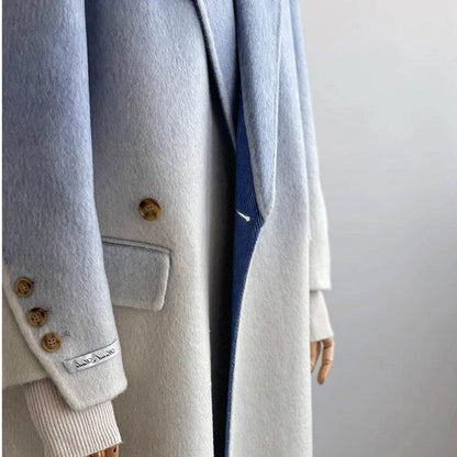 Elegant Blue Gradient Woolen Coat - Double-Faced, Stylish Commuter Design - Buy Center