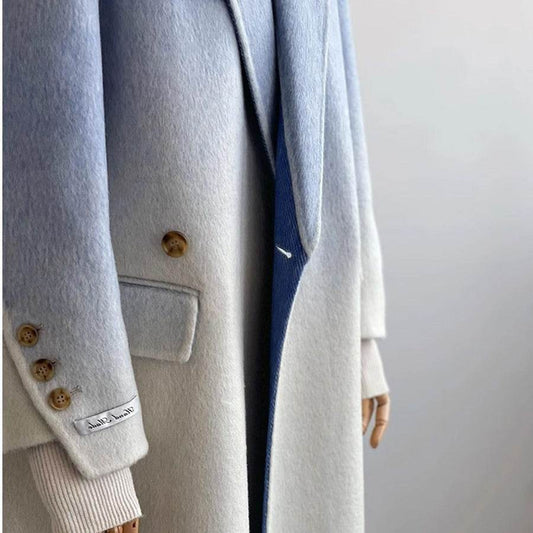 Elegant Blue Gradient Woolen Coat - Double-Faced, Stylish Commuter Design - Buy Center