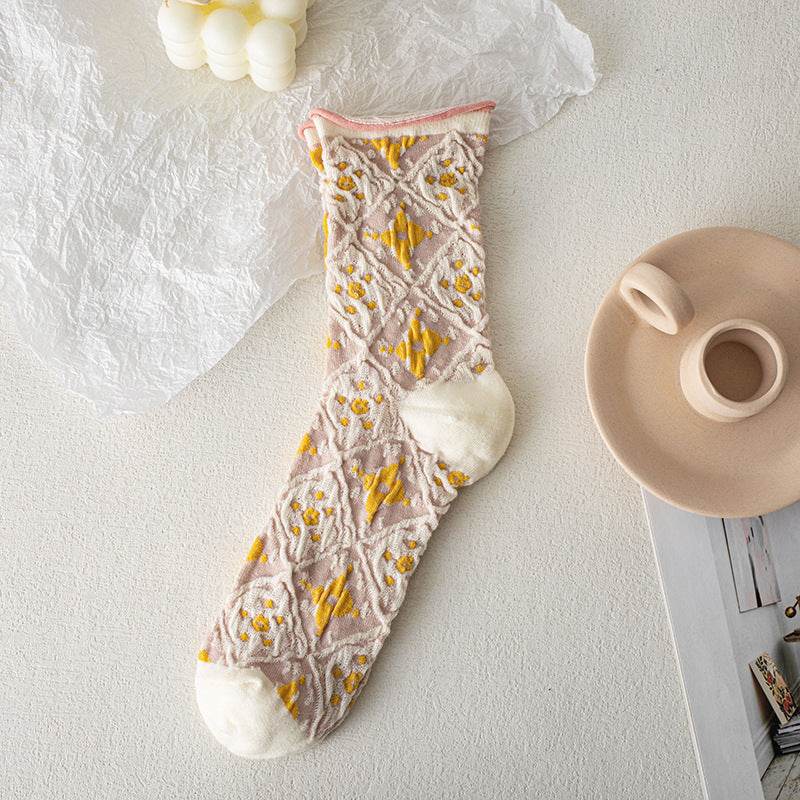 Retro Women's Thin Flower Socks - Antibacterial, Sweat Absorbent Style - Buy Center