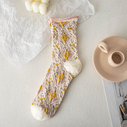 Retro Women's Thin Flower Socks - Antibacterial, Sweat Absorbent Style - Buy Center