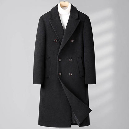 Autumn & Winter Long Woolen Coat - Double Breasted & Oblique Pockets - Buy Center