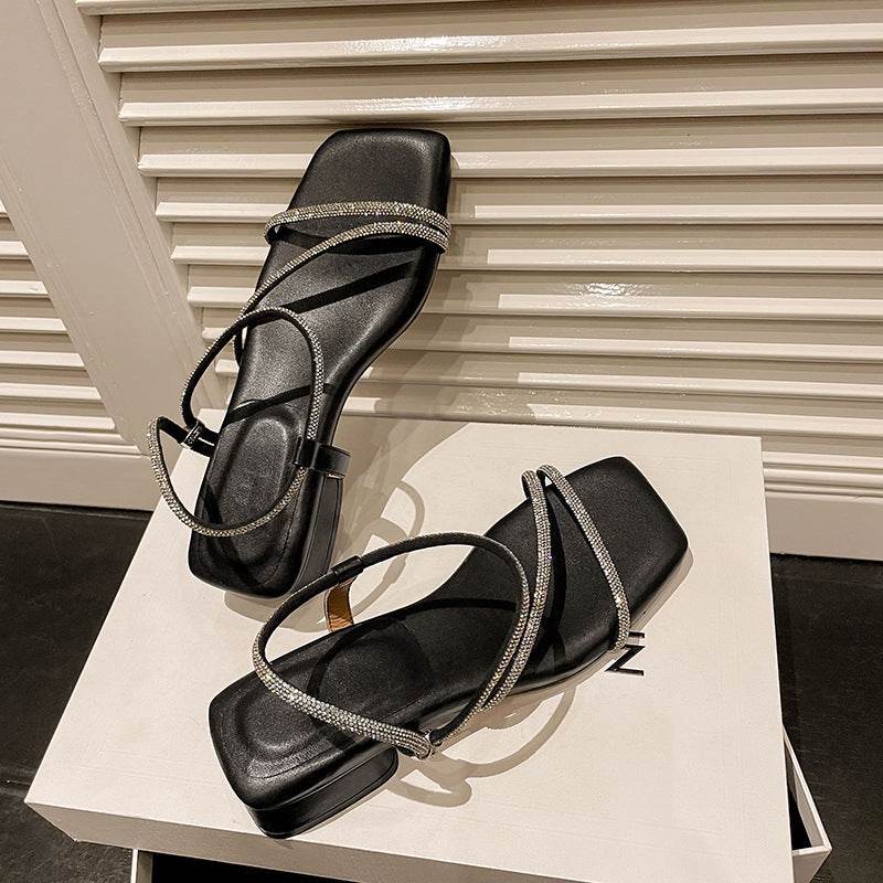 Women's Rhinestone Open Toe Sandals - Stylish Ankle-Strap for Elegance - Buy Center
