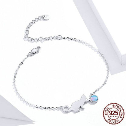 925 Sterling Silver Cat Opal Bracelet - Elegant Jewelry for Animal Lovers - Buy Center