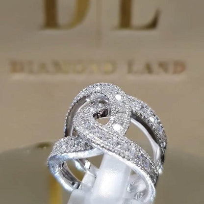 Women's DL Ring - Elegant X-Shaped Gold-Plated Ornament with Gems - Buy Center