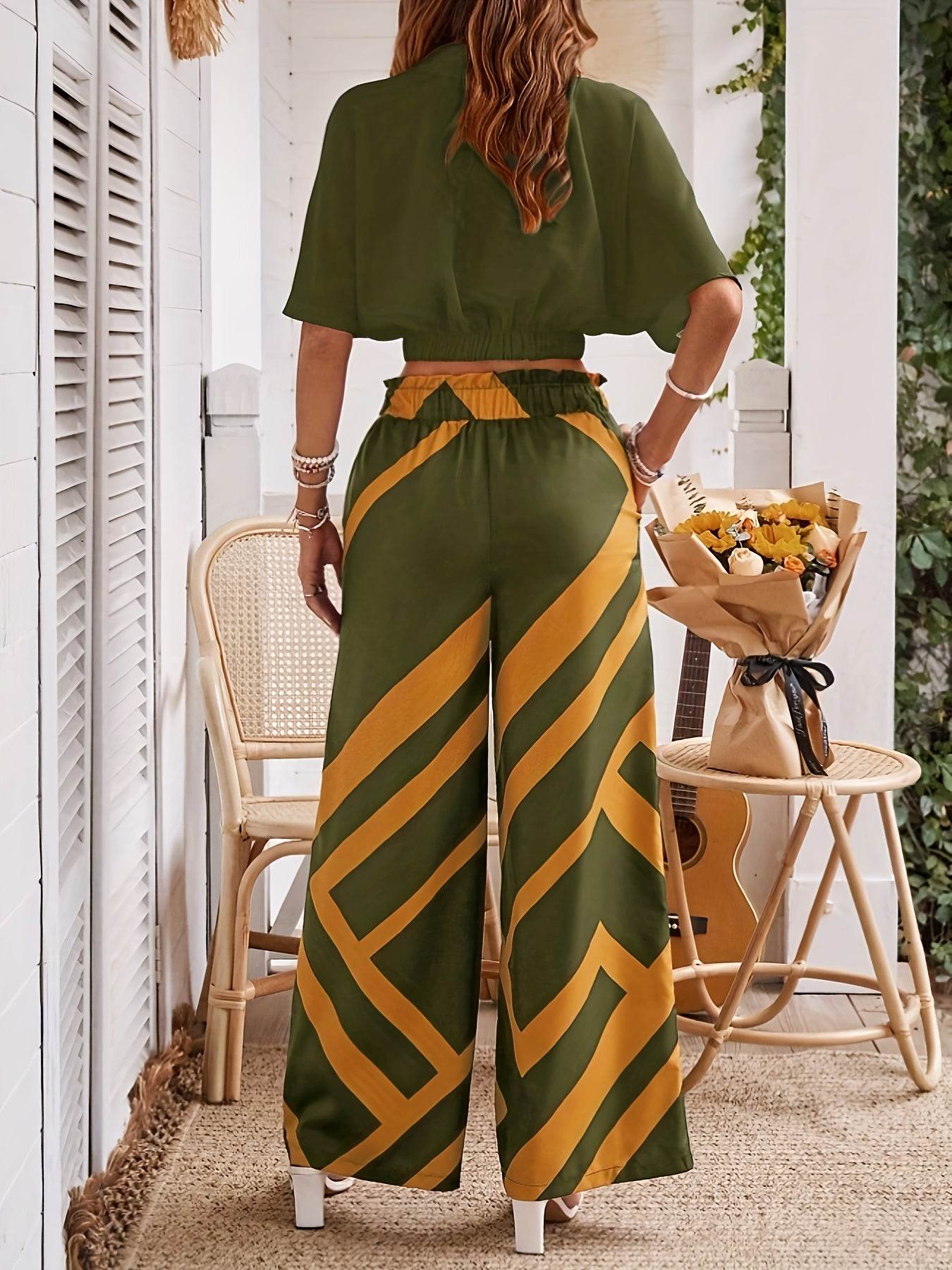 YY1229061 Women's Elegant Vacation Short Top Set - 100% Polyester - Buy Center