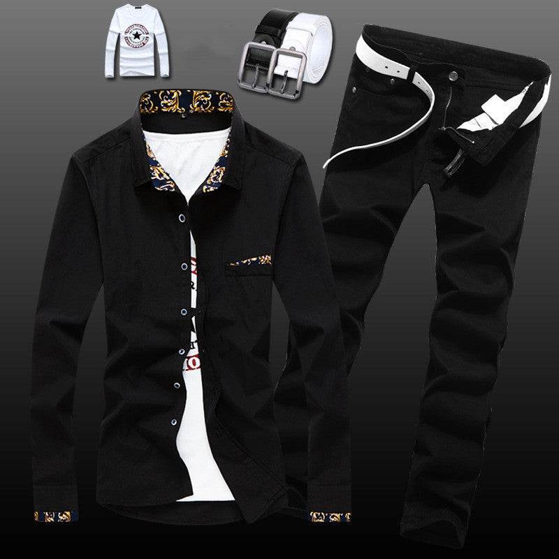 Men's Stylish Slim Fit Pajama Set - Denim Shirt & Pants Combo 2025 - Buy Center