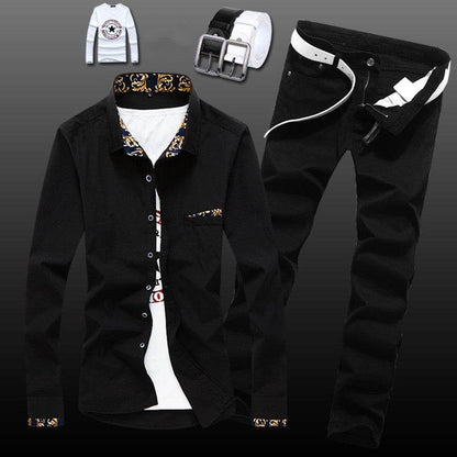 Men's Stylish Slim Fit Pajama Set - Denim Shirt & Pants Combo 2025 - Buy Center