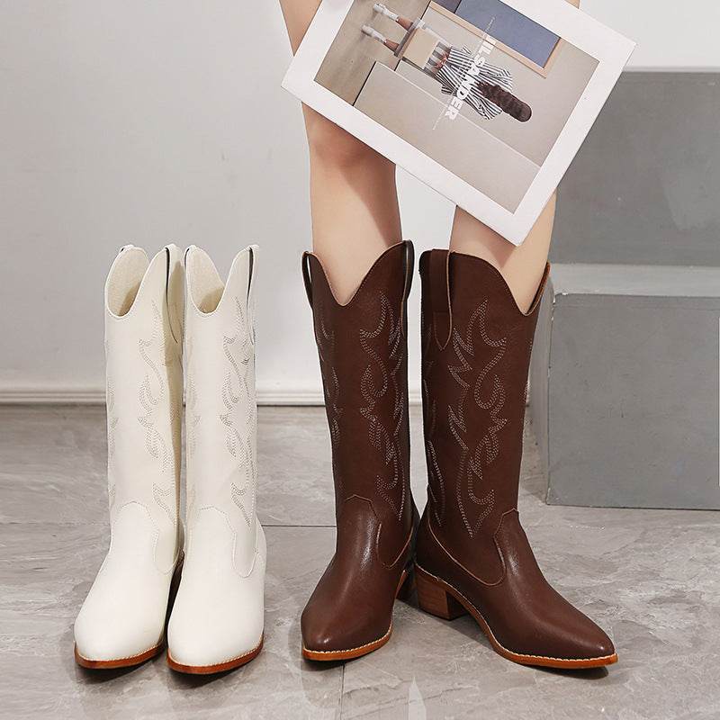 Buycenter Retro Mid-Calf Knight Boots - Warm Chunky Heel for Fall - Buy Center