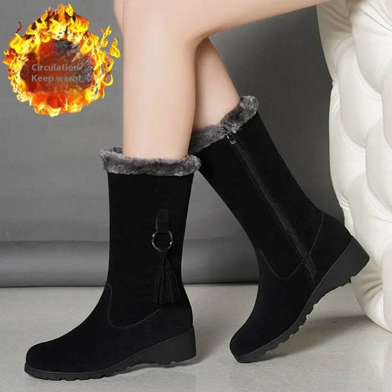Long Furry Mouth Fleece Lined Martin Boots - Stylish & Waterproof Design - Buy Center