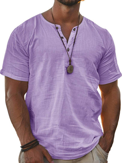 Men's Stand Collar Short Sleeve Cardigan Shirt - Stylish Striped Design - Buy Center