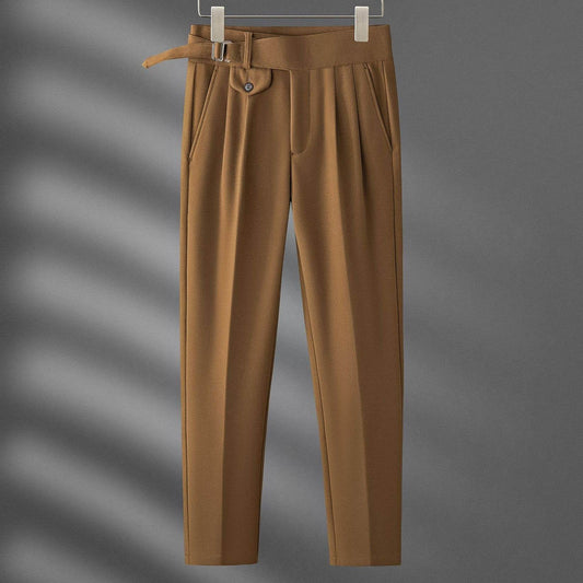 Buycenter Men's High Waist Retro Trousers - Casual Pants in Camel & Black - Buy Center