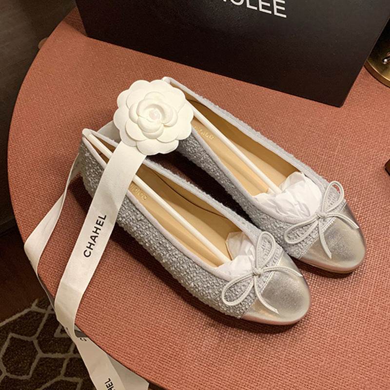 Women's Low-Cut Bow Pumps - Stylish Cloud Gray Flat Bottom Shoes - Buy Center