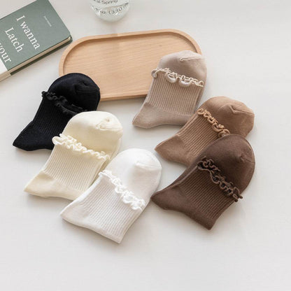 Women's Solid Color Wooden Ear Socks - Comfortable Cotton Short Tube - Buy Center