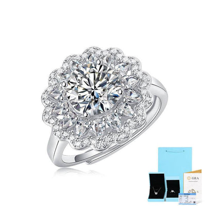 S925 Silver Moissanite Flower Ring - Adjustable Trendy Women's Jewelry - Buy Center