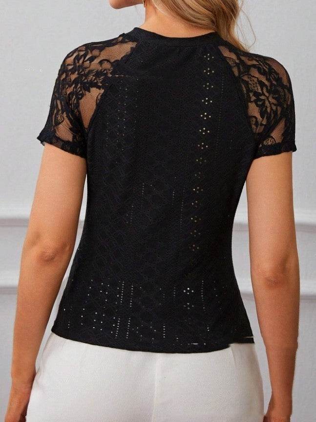 French Contrast Lace Raglan Sleeve T-Shirt - Slim Fit Ladies Top 2025 - Buy Center