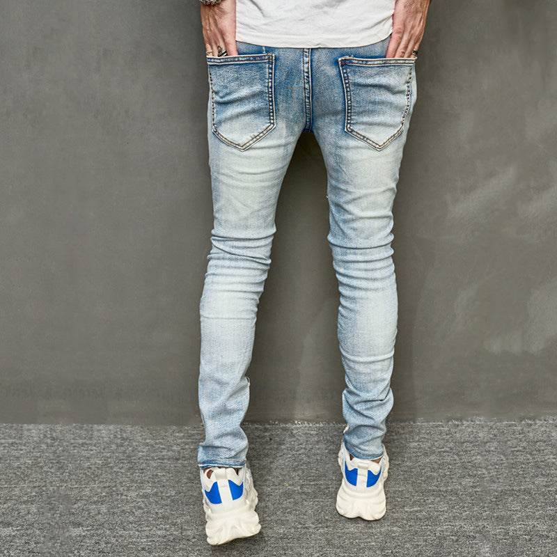 Men's Slim Ripped Jeans - American Style, Mid Waist, Comfortable Fit - Buy Center