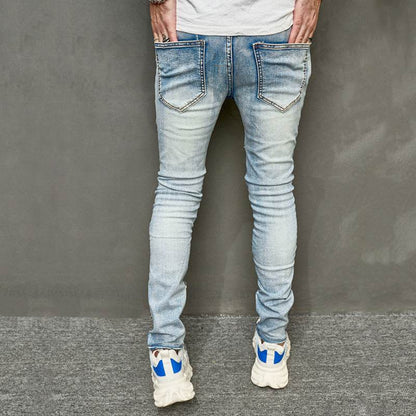Men's Slim Ripped Jeans - American Style, Mid Waist, Comfortable Fit - Buy Center