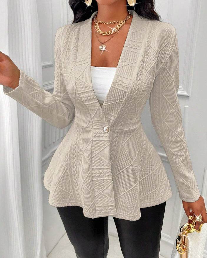 Slim-Fit Jacquard Texture Jacket for Women - Chic Long Sleeve Design - Buy Center