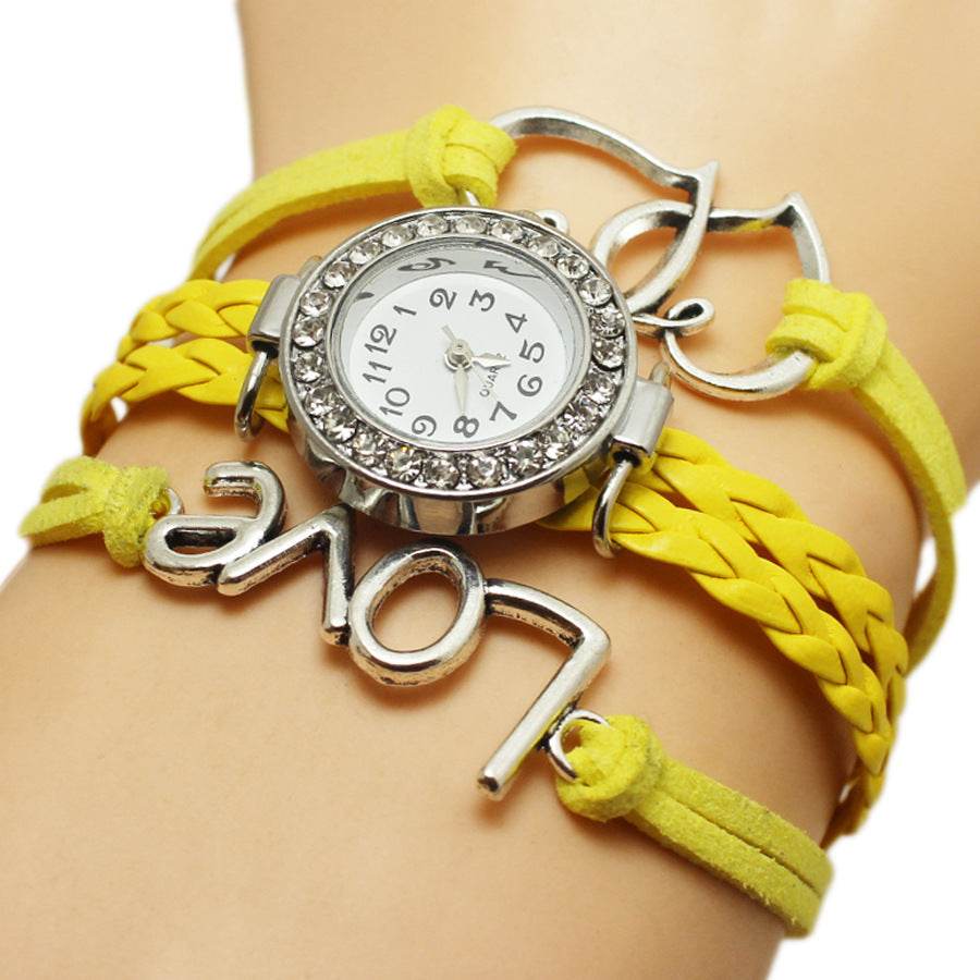 Alloy Love Double Heart-Shaped Woven Watch - Stylish Trendy Accessory - Buy Center