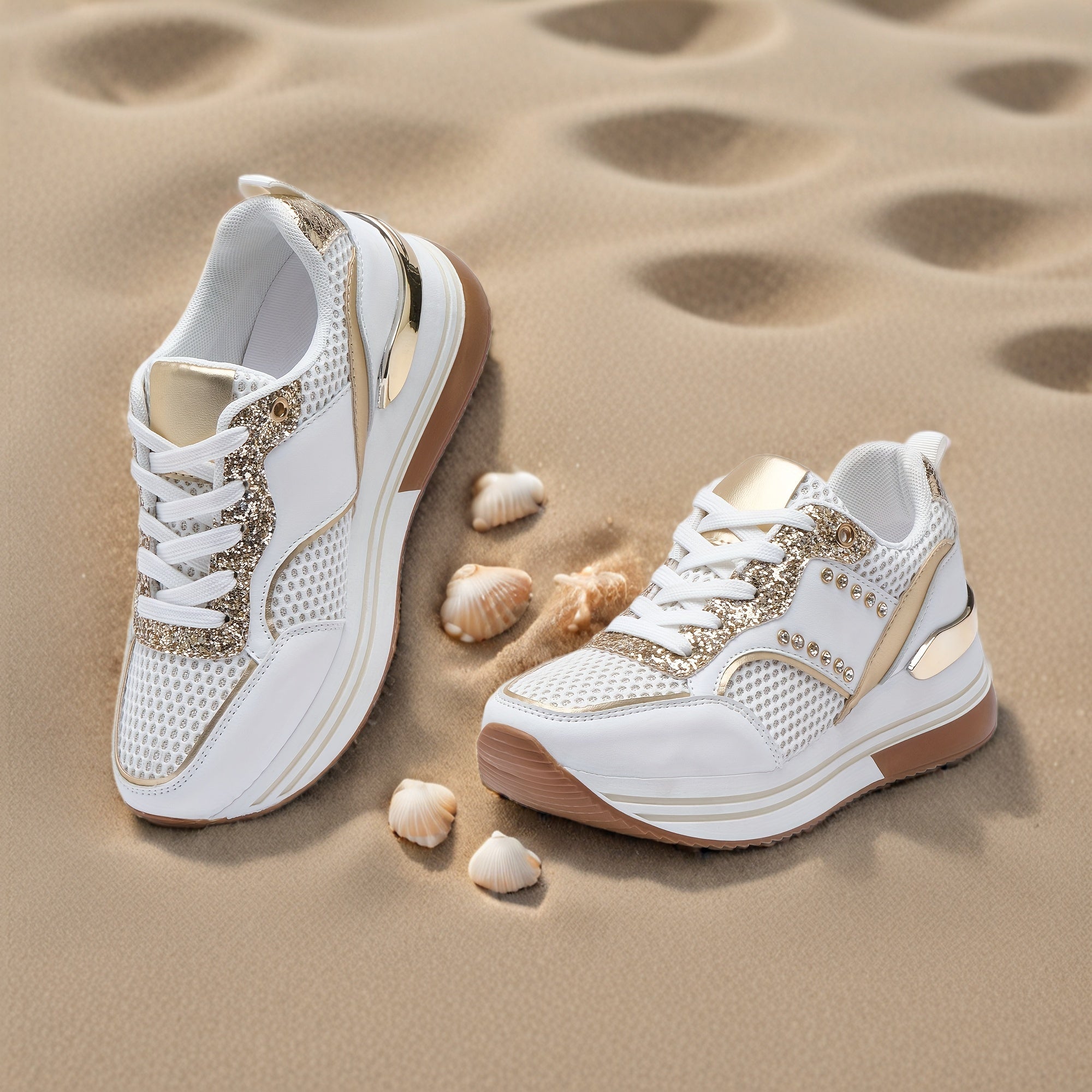 1 Pair Elegant Womens Sneakers  Breathable Canvas Upper Lightweight EVA Sole NonSlip LaceUp Low Top Shoes with Striped Pattern and Illuminated Embellishment for All Seasons