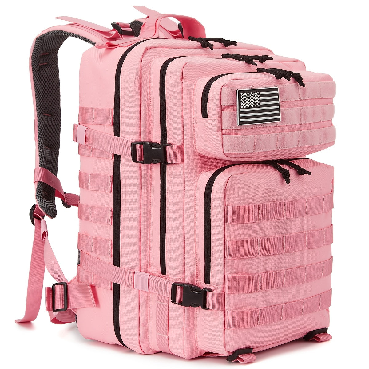 45L Pink Tactical Backpack  Durable Polyester Multiple Compartments with Zipper Closure  MOLLE System Hand Wash Only  Perfect for 3Day Hiking Trekking and Outdoor Camping