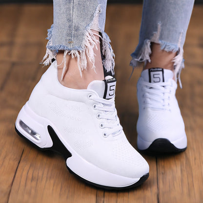 Womens HeightIncreasing Sneakers  Breathable LaceUp Shoes with Cushioned Insole Lightweight Walking Shoes for Everyday  Formal Events AllSeason White Athletic Footwear Machine Washable Ladies Sneakers Sporty Look Comfortable Fit